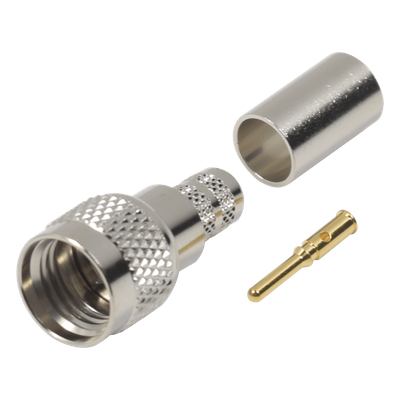 Conector Mini-UHF Macho, 50 Ohm de Anillo Plegable para LMR-240, RG-8/X, 9258, Niquel/ Oro/ Delrin.