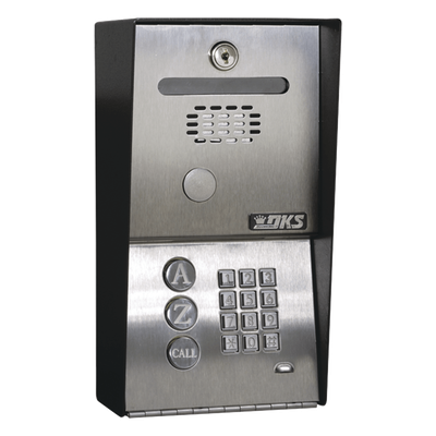 Audioportero Telefónico DKS Con Directorio / 100 Números Telefónicos / Control Para 2 Puertas / Gabinete Para Sobreponer / Marcación a 16 Digitos / Linea análoga o digital