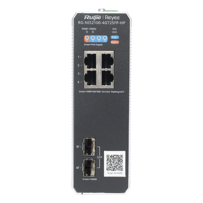 Switch Industrial PoE+ hasta 180 watts , Ideal para temperaturas Extremas y protección contra descargas, 1 puerto PoE++ 60W y 3 puertos PoE+ 30W, 2 SFP Uplink