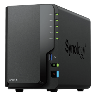 NAS DiskStation DS225+ | 2 Bahías | Intel Celeron J4125 | 2 GB DDR4 | Hasta 40 TB | Puertos 1GbE y 2.5GbE | USB 3.2 Gen 1 | Compatible con RAID | Synology DSM.