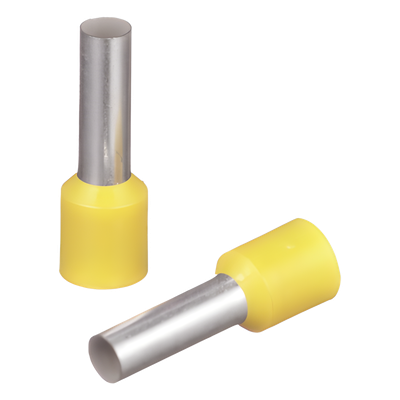 Ferrúl de cobre DIN Amarillo para Cable 10 AWG con largo 12 mm. Paquete de 100 Piezas