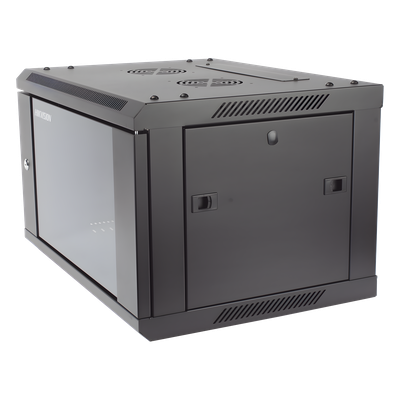 Gabinete para Montaje en Pared - Piso / Puerta de Cristal Templado / Cuerpo Fijo / 6 Unidades de Rack / 19\" / Fabricado en Acero