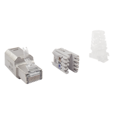 Plug RJ45 Cat6A Blindado, Terminación en Campo, Compatible con Todas las Categorías, Sin Clip Protector de Seguro