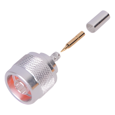 Conector N Macho de Anillo Plegable para Cable LP-195, RG-58/U, Plata/ Oro/ Teflón.