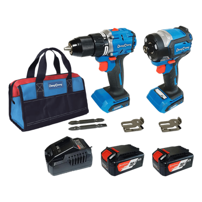 Kit Taladro Percutor y Atornillador de Impacto 20V / Motor Brushless / 2 Baterías 4.0Ah Li-ion / Cargador y Bolsa de Transporte