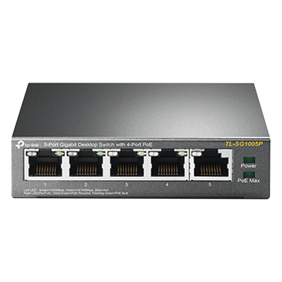 Switch Escritorio No Administrable de 5 puertos 10/100/1000 Mbps / Con 4 puertos PoE 802.3af/at de hasta 65 W / PoE Extendido hasta 250 metros
