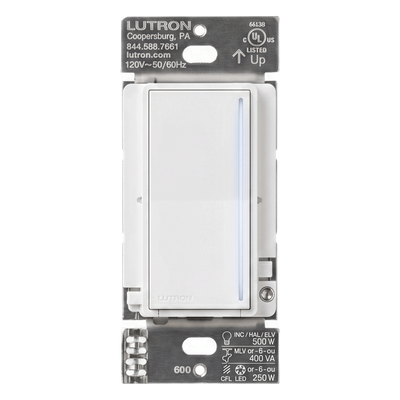 Atenuador de pared táctil Sunnata Pro LED+ con barra de luz, 250 W LED o 500 W incandescente a 120 V, requiere neutro, color blanco brillante, para sistema RadioRA 3