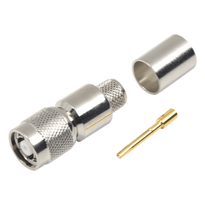 Conector TNC Macho Inverso, Anillo Plegable para ensamblar en cables RG-8/U, LMR-400, Niquel, Oro, Teflón