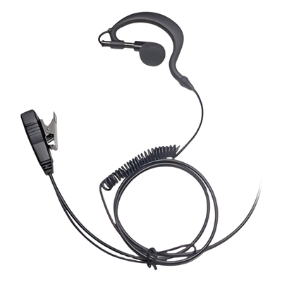 Micrófono-Audífono Profesional / Gancho Ajustable en Forma de G / Cable con Resorte / PTT de Solapa / Compatible con Radios Hytera y Telox