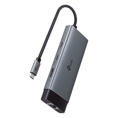 Adaptador HUB 6 en 1, 1 puerto USB-C entrada, 1 puerto HDMI 4K, 1 puerto Ethernet Gigabit, 1 puerto USB-C y 2 puertos USB-A