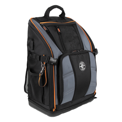Mochila Profesional para Herramientas / 27 Bolsillos / Acceso Rápido y Estación de Trabajo / Base Moldeada Ancha / Interior Naranja / USB-C / Soporte para Lámpara