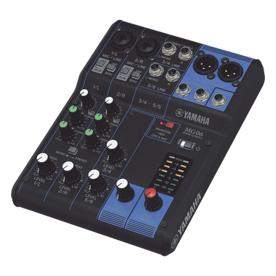 Mezcladora de Audio | 6 Canales | 2 entradas de micro/6 de línea (2 mono + 2 estéreo) | Alimentación Phantom