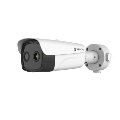 (HIKMICRO) Bala IP Bi-Espectral / Térmica (388 X 288 / 35 mm) + Óptica (4 MP / 12.4 mm) / IA GUANLAN / Rango: -20°C a 150°C / 8°C Tolerancia / Detección de Fuego y Humo / Alarma Visual y Audible /