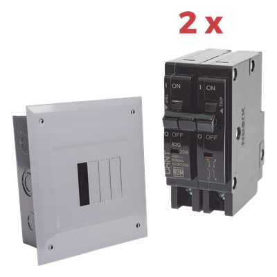 Kit Centro de Carga 4P para empotrar con 2 Interruptores Térmicos de 2 Polos, 20Amp 120/240Vca 10kA.