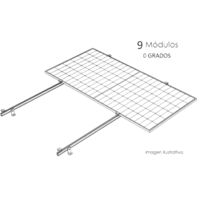 Sistema de Montaje Solar / Techo Plano / 1 Módulo / Resistencia Viento 140 km/h / Inclinación 15° / Área 4 m² (43.1 ft²)