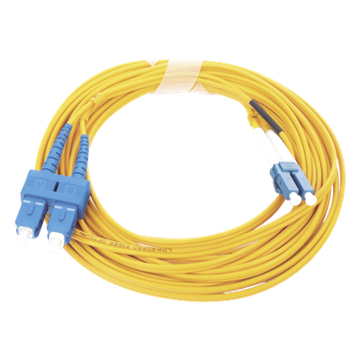 Jumper de Fibra Óptica Monomodo 9/125 LC/UPC-SC/UPC, PVC, 2.0 mm, Dúplex, Amarillo, 5 Metros (16.40 Pies)