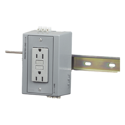 Caja Utilitaria para Montaje en Riel Din con Contacto Duplex de 15 A 125 V / Nema 5-15R / Gris.