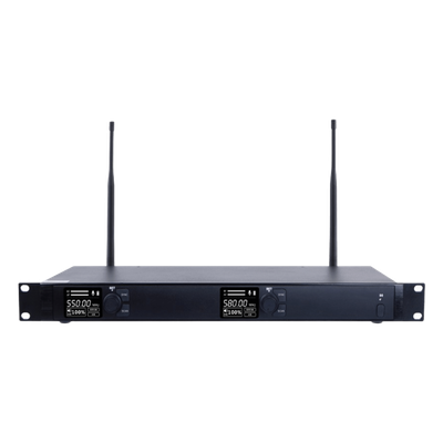 Receptor Inalámbrico Dual Canal Digital U-Band | 4 Bandas de Frecuencia (470-830 MHz) | Transmisión Digital pi/4-DQPSK | Pantalla TFT-LCD 2.2\" | Anti-Interferencia con ID Code Pilot | Salidas Bala