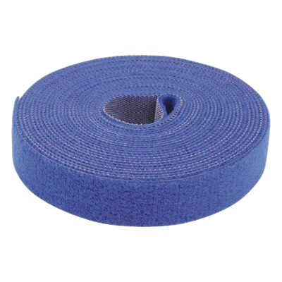 Cinta de Contacto Autoadherente Color Azul / 1.6 cm x 25 metros / Espalda con Espalda (Gancho y Bucle)