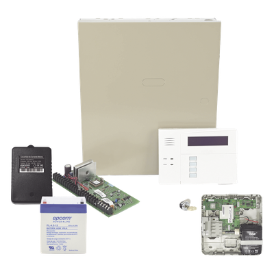 Kit de panel de alarma con 8 zonas cableadas, 40 zonas inalámbricas, comunicador celular dual y teclado con receptor RF incluido