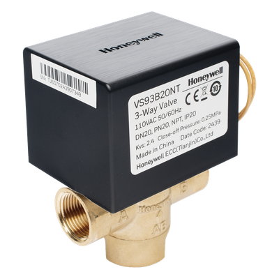 Válvula de control eléctrica de 3 vías para fancoil, retorno por resorte, normalmente cerrada, 110 V CA, DN20 (3/4\"), conexión NPT