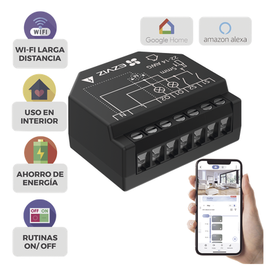 Relevador Wi-Fi Inteligente / 2 Salidas Para 2 Apagadores / Ideal Para Control de Iluminación / Control Remoto / Horarios Personalizados / Registro de Consumo / 110-240VCA