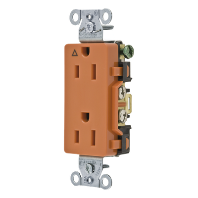 Contacto Dúplex Conexión a Tierra Aislada/ 15A 125V/ 2 polos 3 Hilos/ Nema 5-15R /Grado Comercial Decorativo/ Color Naranja.