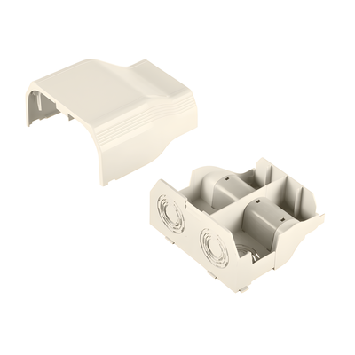 Conexión de tubería a canaleta T70, Salidas de 1/2\", 3/4\", 1\" y 1 1/4\", material ABS, Color Blanco Mate