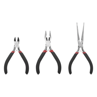 Juego de 3 Mini Pinzas de Corte de 5\". Incluye: Pinza de Punta Redonda, Diagonal y Punta de Aguja.