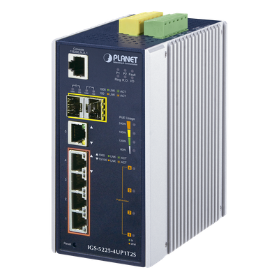 Switch Industrial Administrable 4 Puertos Gigabit c/Ultra PoE 802.3af/at, 2 Puertos SFP