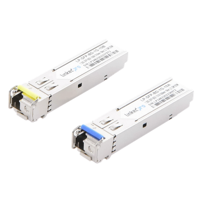 Transceptores Ópticos Bidireccionales SFP (Mini-Gbic) / Monomodo 1310 & 1550 nm / 1.25 Gbps / 1000BASE-BX / Conector LC/UPC Simplex / DDM / Hasta 10 km / 2 Piezas