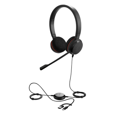 Jabra Evolve 20 DUO con conexión USB C/A, Micrófono con Cancelación de Ruido de Ultima Generación, Configuración Plug and Play (4999-829-269)