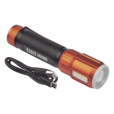 Linterna LED Portátil Recargable 500 Lúmenes con Luz Frontal y Lateral de Trabajo. Lámpara con tapa de Extremo con Imán, USB-C