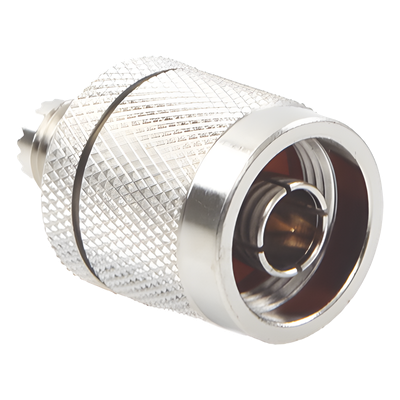 Adaptador en Línea, de Conector Mini UHF Hembra a N Macho, Níquel/ Oro/ Teflón.