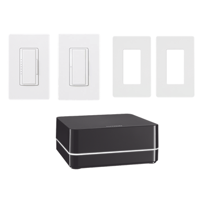 Kit de control de iluminación RA2 Select con repetidor principal, atenuador de 600 W, interruptor de 8 A y dos placas Claro, control desde la app Lutron y asistentes de voz