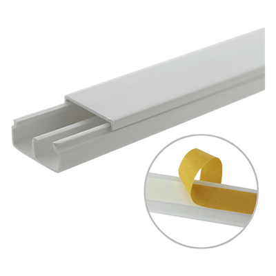 Canaleta blanca de PVC auto extinguible, con división, 20 x 10 mm, tramo 6 pies, con cinta adhesiva (5101-21252)