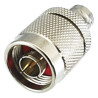 Adaptador en Línea de Conector N Macho a BNC Hembra, Plata/ Oro/ Teflón.