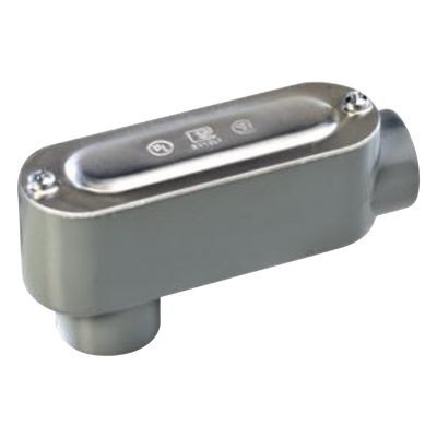 Caja oval roscada tipo LB de 1 1/4\" (31.8 mm) incluye tapa y tornillos.