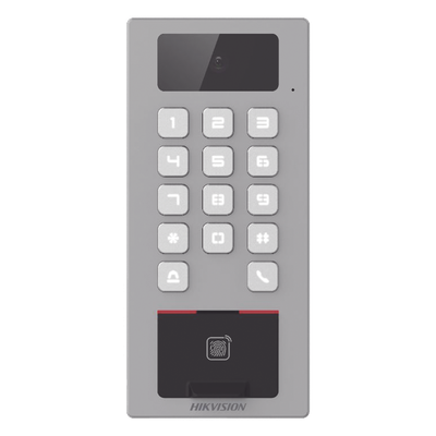 (PoE / 2 Relays) Terminal de Control de Acceso / Videoportero Multiapartamento Llamada a App / Teclado / Exterior Antivandálico IP65 & IK09 / Huella, Tarjeta, Código QR, PIN o App Hik-Connect / Cá