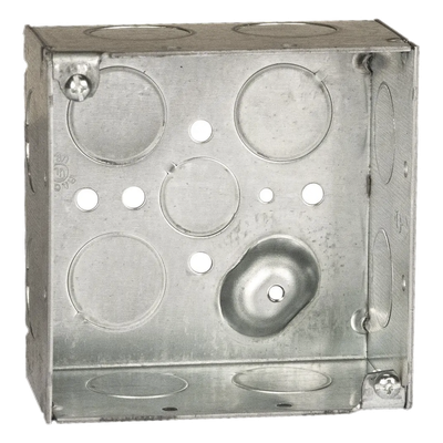 Caja Cuadrada Galvanizada de 4 x 4\" / Profundidad 2 1/8 / 11 Entradas de 3/4\" y 1 de 1/2\".