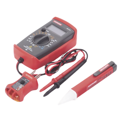 KIT Básico 3 en 1 con Multímetro Digital + Detector de Tensión sin Contacto + Comprobador de Fase GFCI