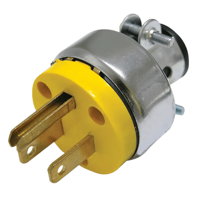 Clavija Blindada con Abrazadera Aterrizada / 15 A 125 V / 50/60 Hz / ABS/ Metal / Color Amarillo.