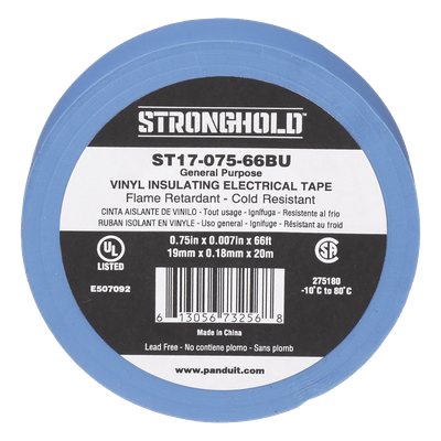 Cinta Eléctrica STRONGHOLD para Aislar, de PVC, Uso General Reparación y Mantenimiento, Grosor de 0.18mm (7 mil), Ancho de 19mm, y 20.12m de Largo, Color Azul