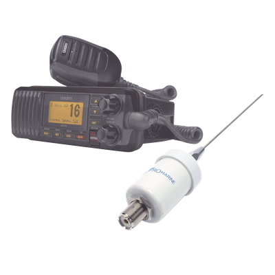 Kit de radio UM385BK | mas antena marina de fibra de vidrio TX-1600-SYS