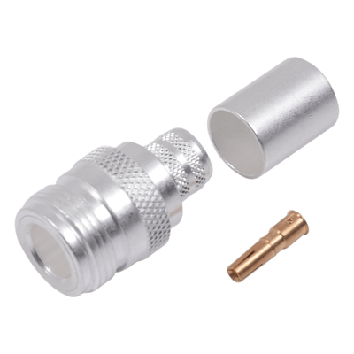 Conector N Hembra de Anillo Plegable para Cables 9913, 8214, LMR-400, RG8/U-SYS, RFLASH-1113, Plata/ Oro/ Teflón.