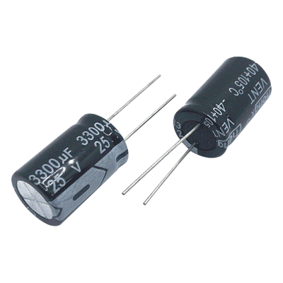 Capacitor Electrolítico de Aluminio, Radial de 3300 µFd, 25 Vcc, 105 °C, 18 x 25 mm.
