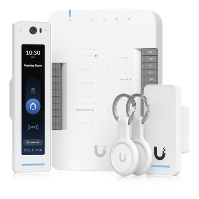 UniFi Access Kit de Inicio Gen2 Profesional para 1 puerta, (1) Lector NFC con pantalla táctil, audio 2 vías y cámara / (1) Lector NFC y de movimiento UA-G2 / Hub para conexiones para controlar una