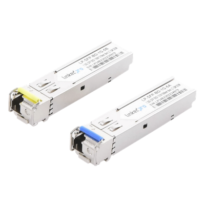 Transceptores Ópticos Bidireccionales SFP (Mini-Gbic) / Monomodo 1310 & 1550 nm / 1.25 Gbps / 1000BASE-BX / Conector LC/UPC Simplex / DDM / Hasta 5 km / 2 Piezas