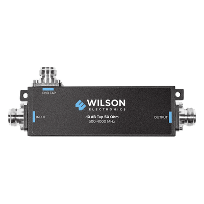 Separador TAP -10 dB con rango de frecuencia de 575 a 6000 MHz. Ideal para separar las antenas a diferentes longitudes de cable coaxial. 50 Ohm. Conectores N Hembra.