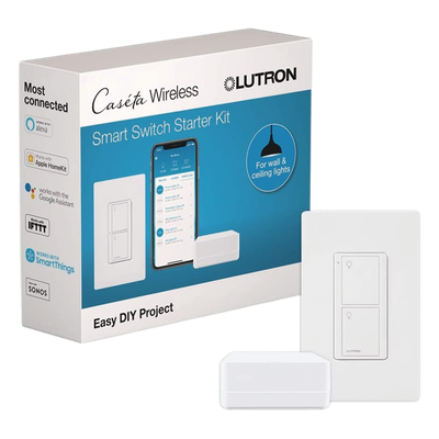 Kit de inicio Caseta Wireless con hub Smart Bridge, interruptor on/off inteligente de 5 A con neutro y placa Claro, control por app y asistentes de voz